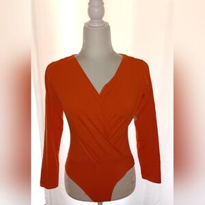 Elegant Orange Wrap Bodysuit